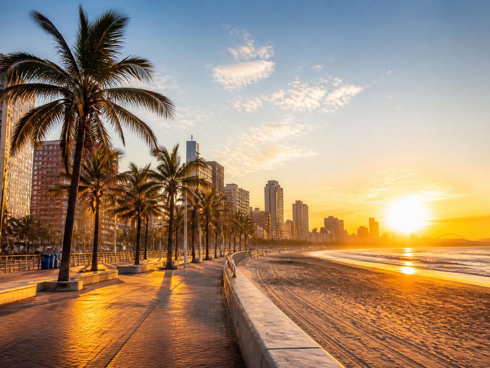 Durban Golden Mile beachfront promenade at sunrise